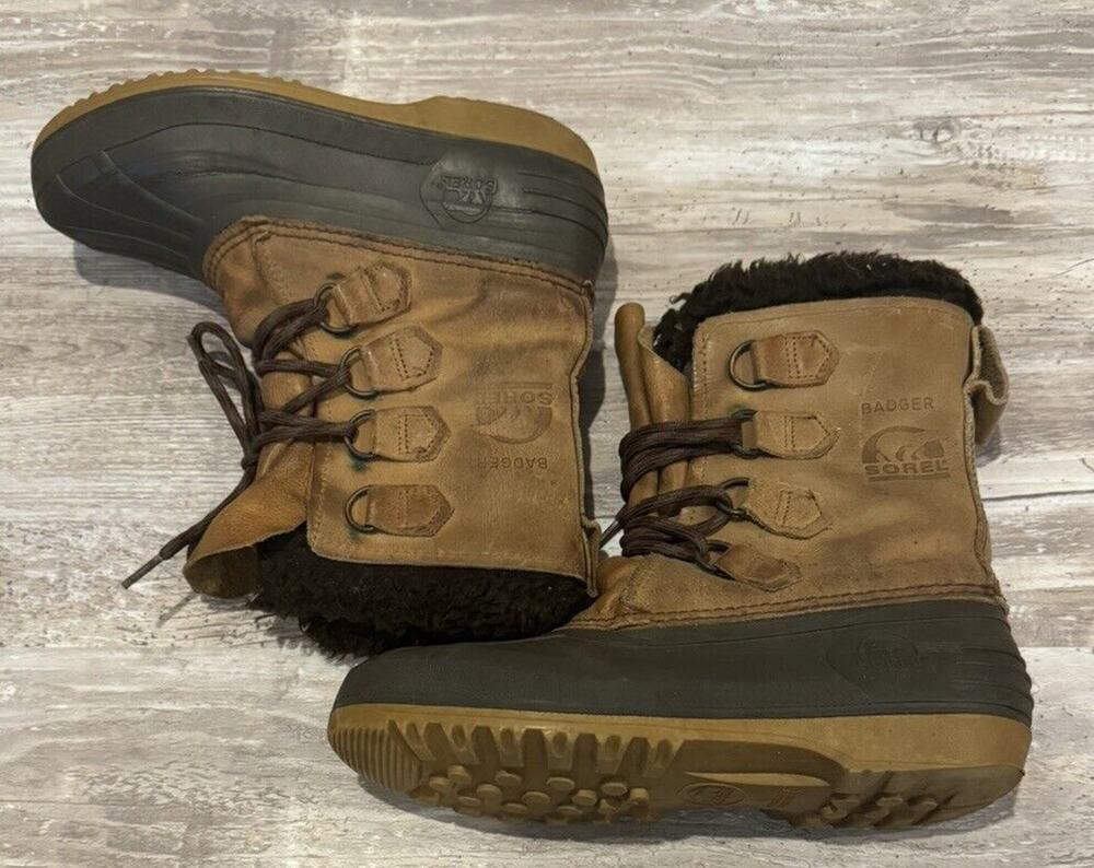 Sorel 'Badger' Brown Leather Boots Made In Canada Women's Size 7 M